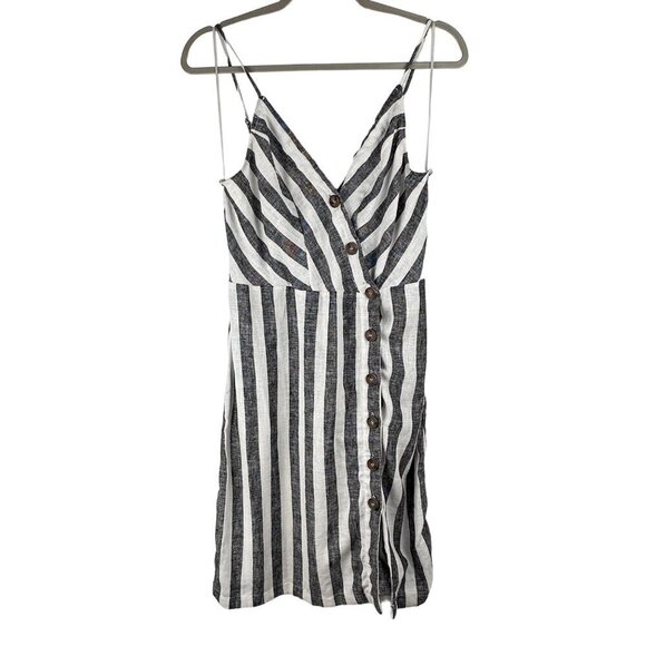 NWT Infinity Raine Love Tree Linen Button Up Stripe V Neck Dress, Size M - Picture 1 of 14